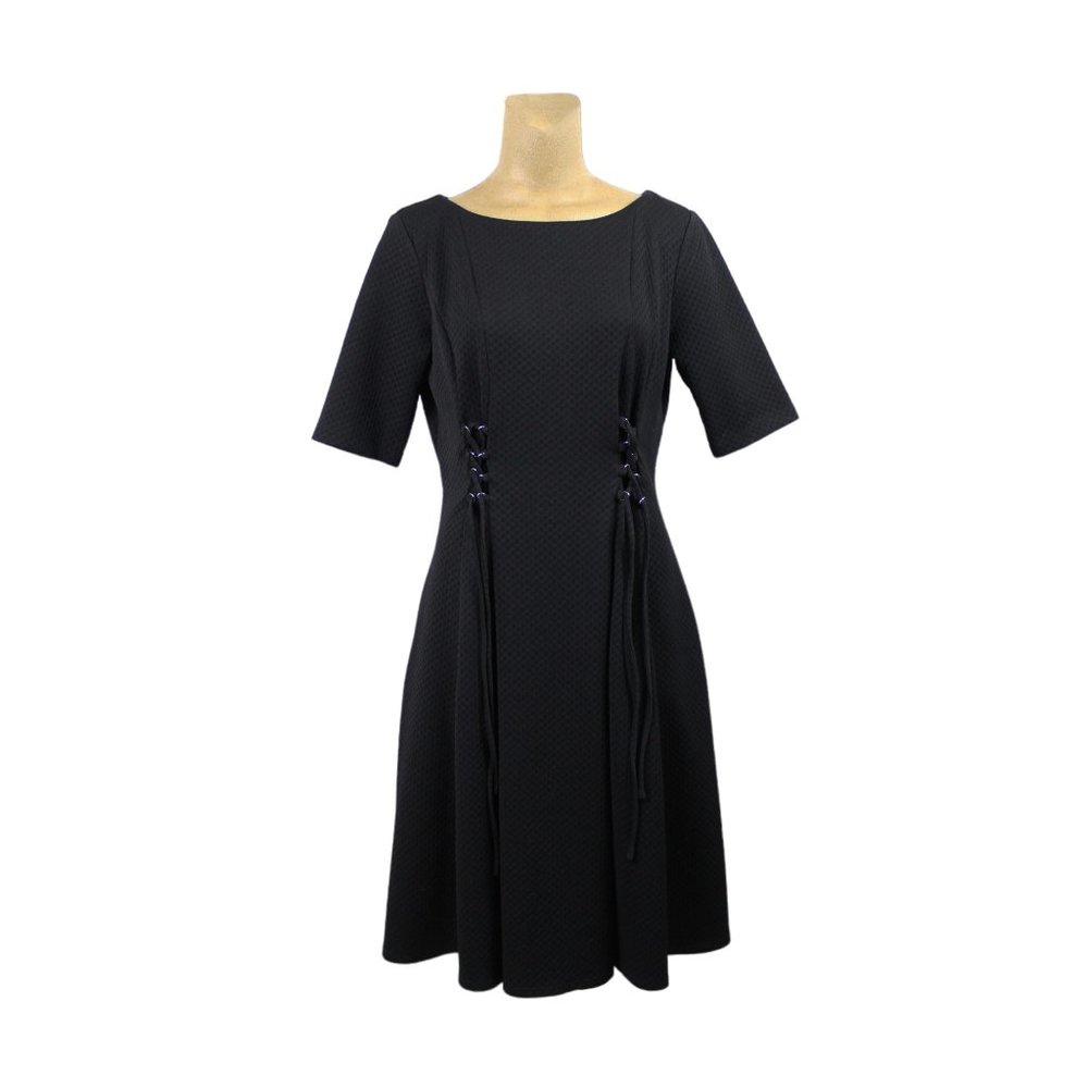 Julian Taylor NY Black Textured Lace-up Midi Dress